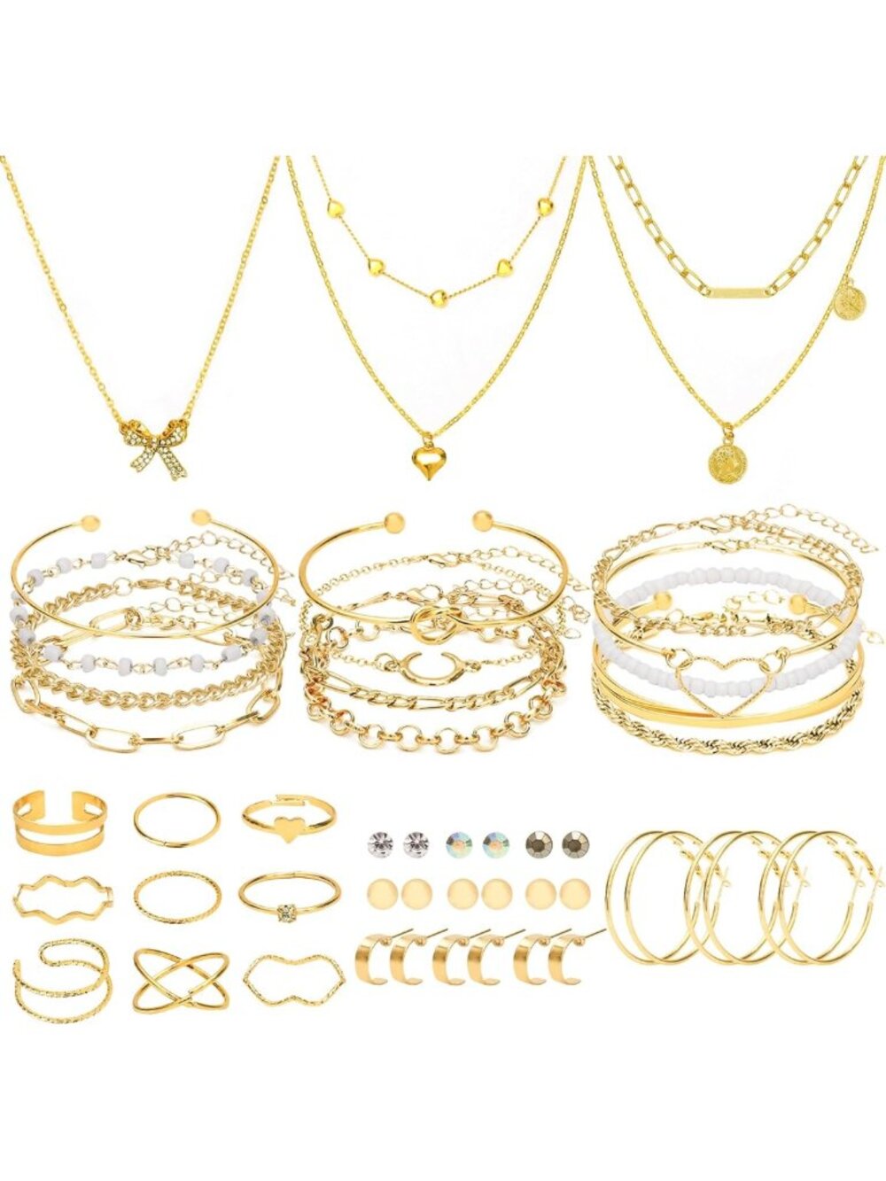 49-Piece Gold Jewelry Set for Women - Fashion Costume Jewelry, Necklace